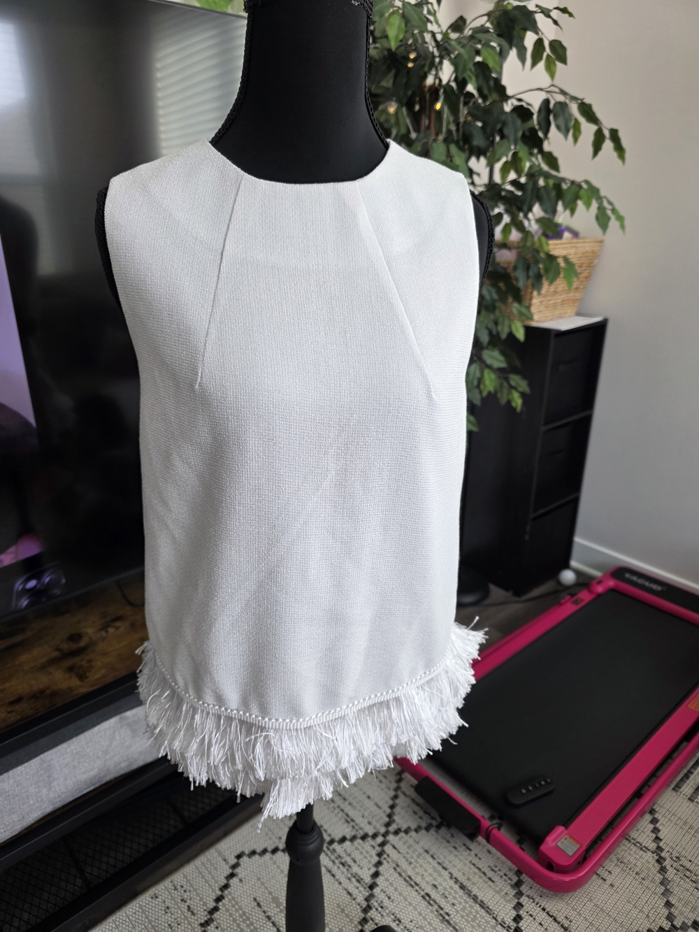 Fashion Union White Sleeveless Fringe-Hem Tank